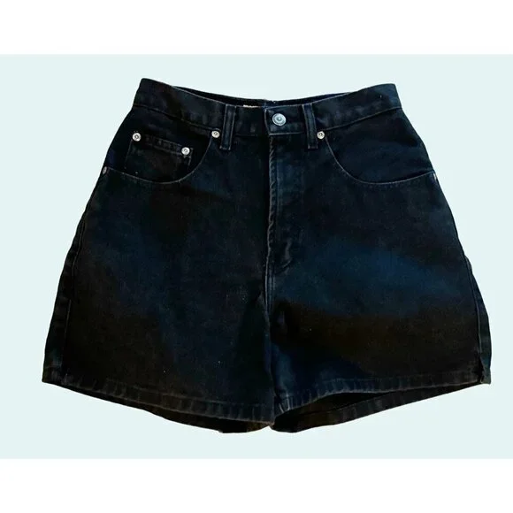 Vintage CROSSROADS Black Denim Mom Hi Waist Shorts 90s 00s Y2K Sz 25 - Picture 2 of 6